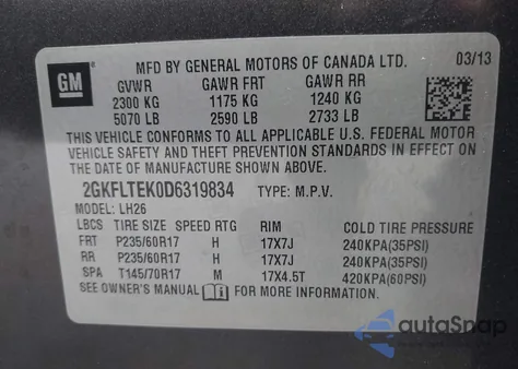 2013 GMC Terrain Sle-2 z USA, uszkodzony, nr VIN 2GKFLTEK0D6319834
